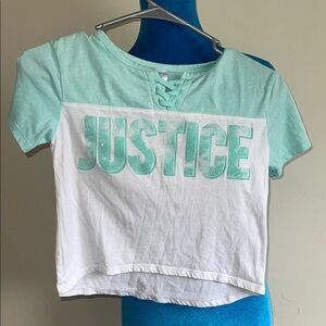 Justice Aqua and White Short Sleeve Tee